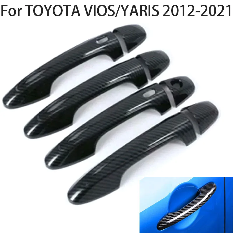 

For TOYOTA VIOS/YARIS 2012-2021 Car Exterior Door Handles Covers Overlays Protection Catch Cap Sticker Carbon Fiber Style
