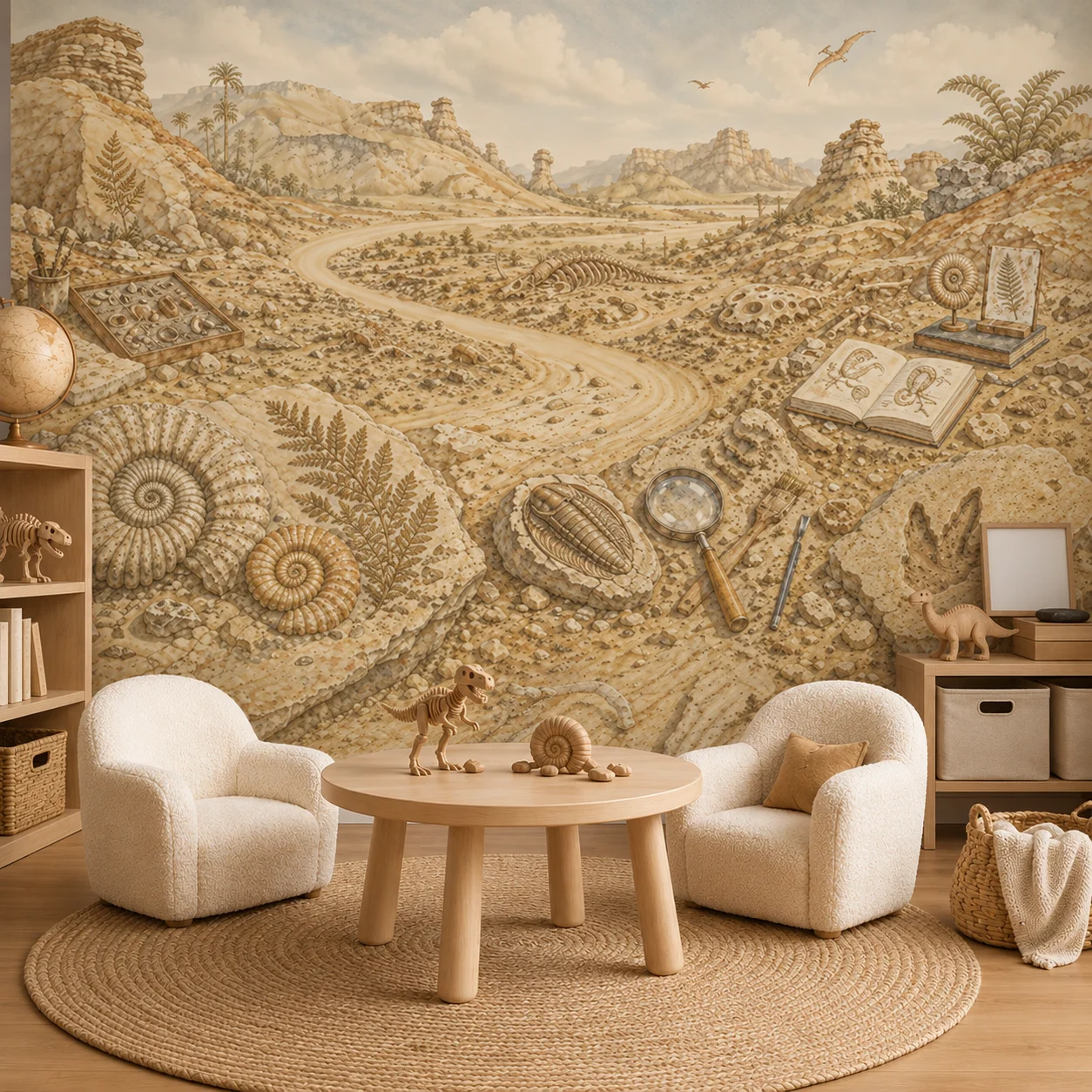 Dinosaur Fossil Wall Mural Archaeology Excavation Vintage Kids Room Wallpaper Non Self Adhesive Needs Glue