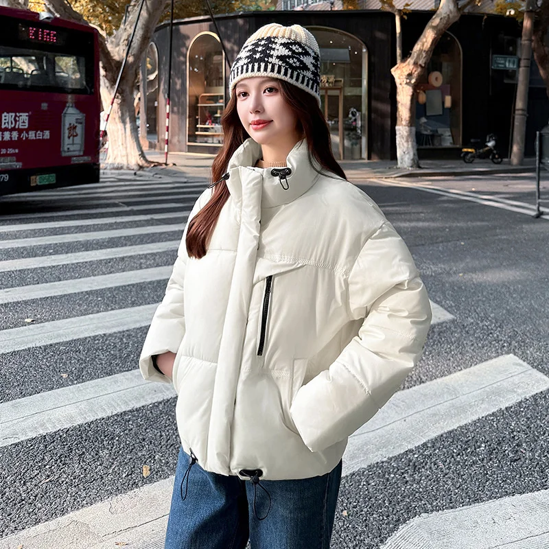 

2025 Streetwear Down Jacket Women's Short Cotton-padded Clothes Winter Parkas Stand-up Collar Loose Coats Lady Casual Outerwear