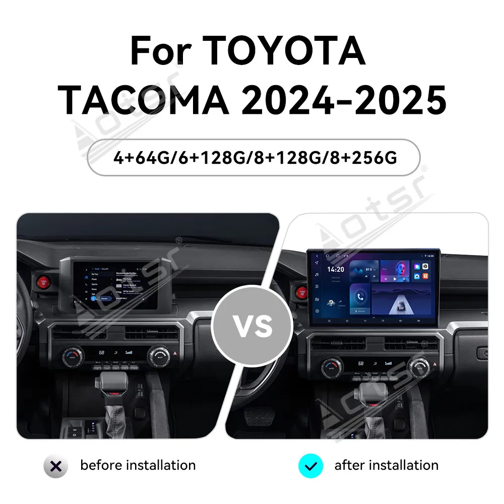 

14,6-дюймовый HD-экран автомобильной магнитолы для Toyota Tacoma 4Runner 2024-2025: мультимедийный видеоплеер, GPS-навигация, Carplay, DSP, Bluetooth