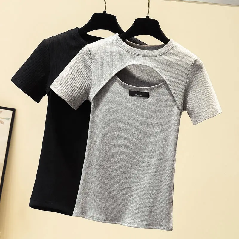

Spring and Summer Women T-shirts Loose Casual Fake Two Pieces Solid Female Tops Woman