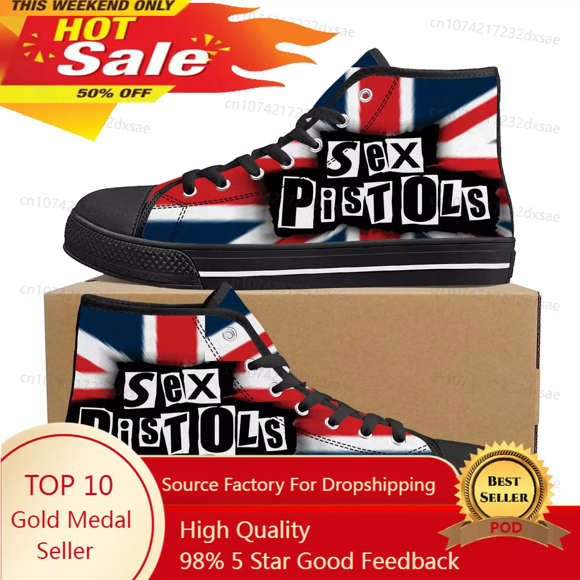 Sex Pistols Punk Rock Band High Top High Quality Sneakers Men Women Teenager Canvas Sneaker Casual Couple Shoes Custom Shoes
