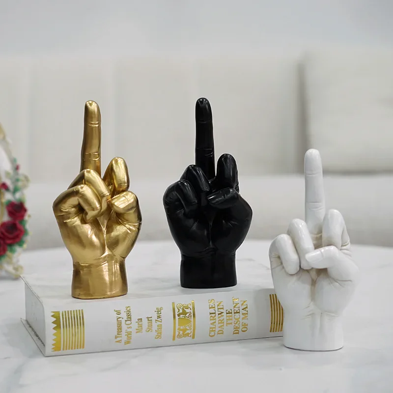 Middle Finger Sculpture American Style Resin Hand Statue for Home Office Decor Funny Rude Gesture Art Piece Unique Gift Adults