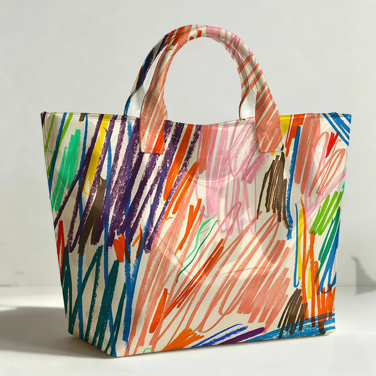 Colored line drawing PVC Tote Bag Waterproof Transparent Jelly Bag Beach Bag Tote Pouch Bow Handbags Storage Bag