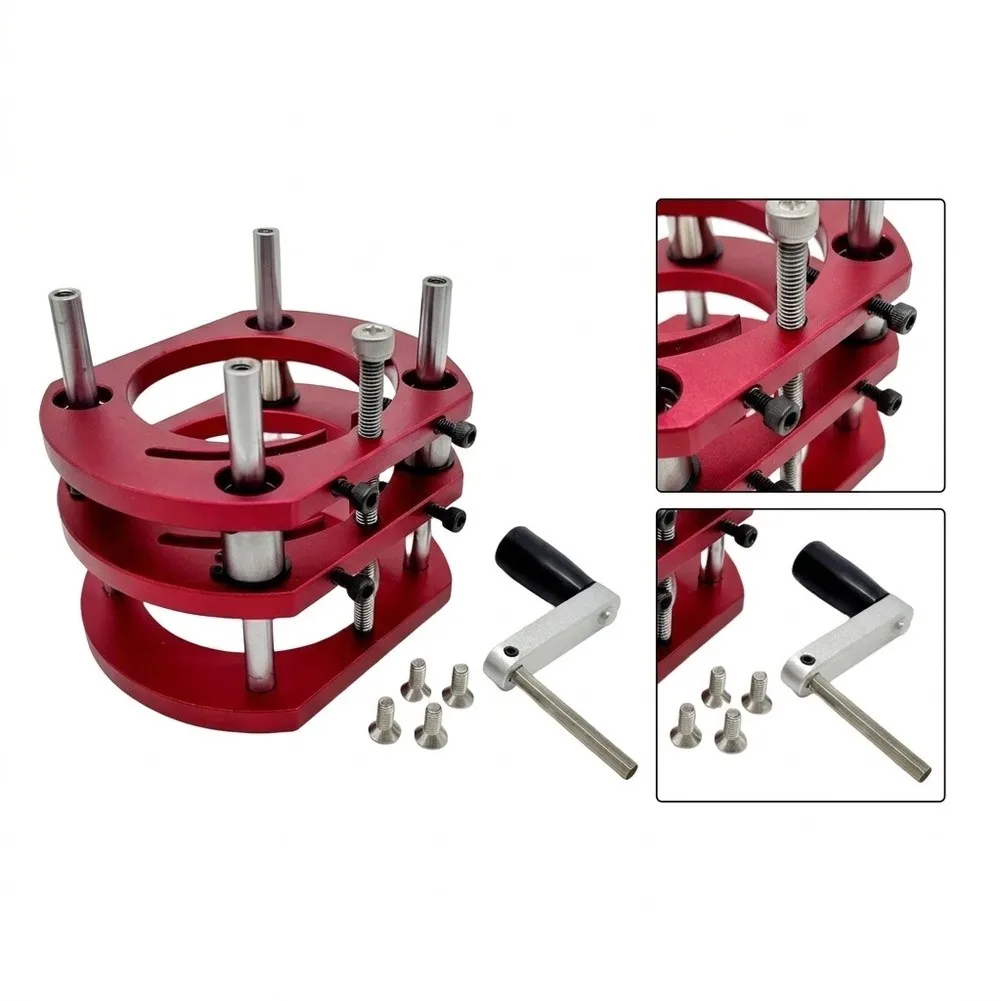 Router Table for base with 4-Jaw Clamping Mechanism for Router Lift Compatibility and Precise Bit Height Adjustment via Crank