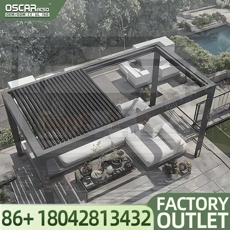 Custom Waterproof Bioclimatic Outdoor  in Factory Price Manual Louvered Aluminium for Backyards Patios Gardens Pergola
