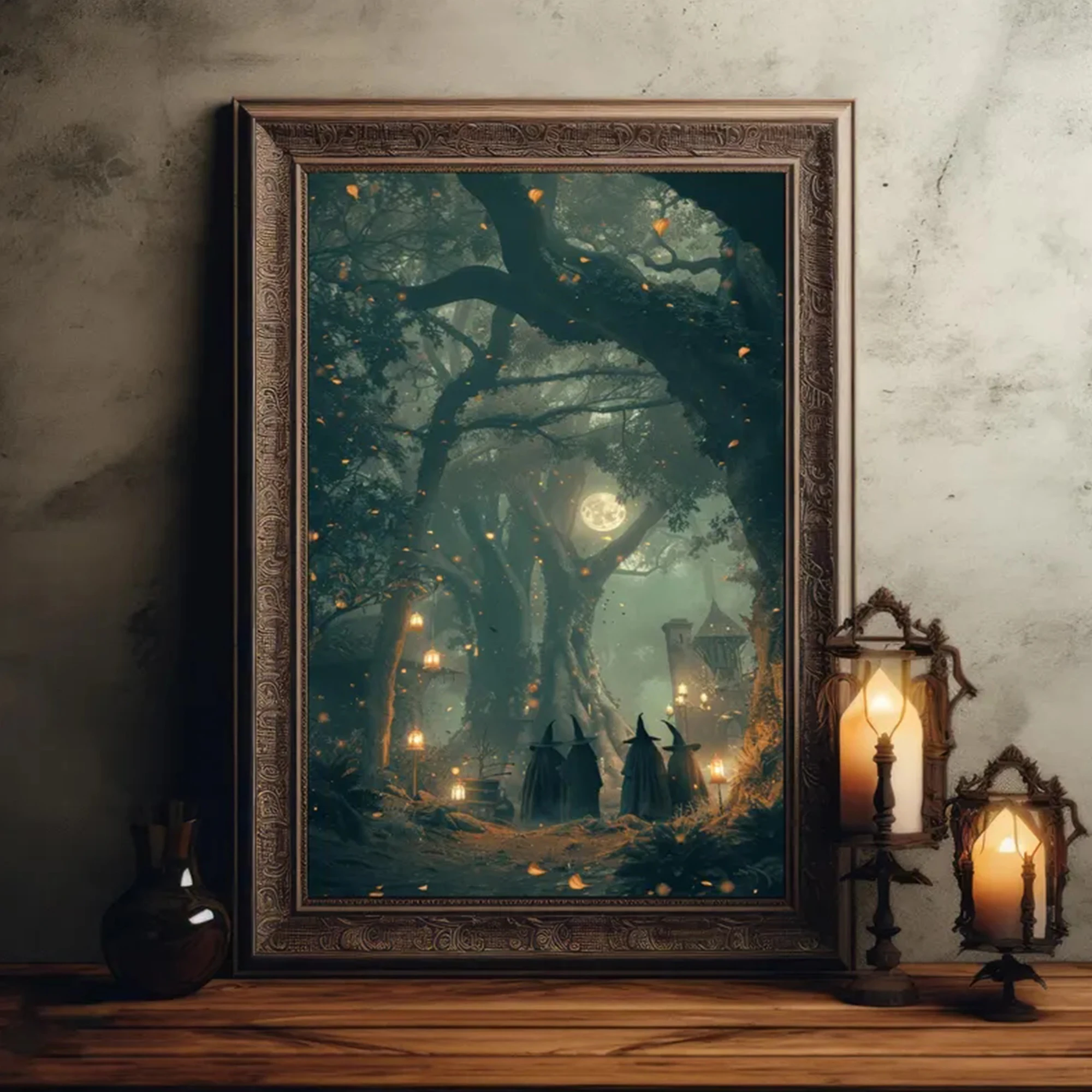 Home Decor Wall Pictures - ジャングルに集まる現代の魔女 ウォールアートプリント キャンバス絵画 ポスター リビングルーム、寝室の家の装飾用