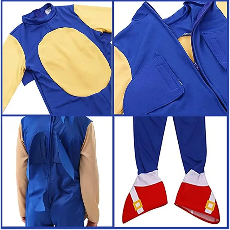 Sonic เครื่องแต่งกายเด็กเม่น Lightning Mouse Jumpsuit อะนิเมะ Sonic Boy Cos เกมเครื่องแต่งกาย