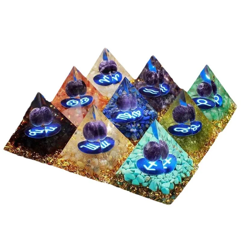 Astrological Sign Pyramids with Natural Crystal Stones for Bedroom Decoration