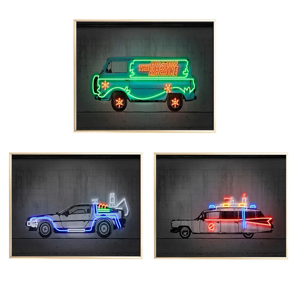 Vehicle Car Art Print Neon Posters Back To The Future Street Graffiti Wall Art Canvas Nursery Poster Boy Gifts Home Decoration