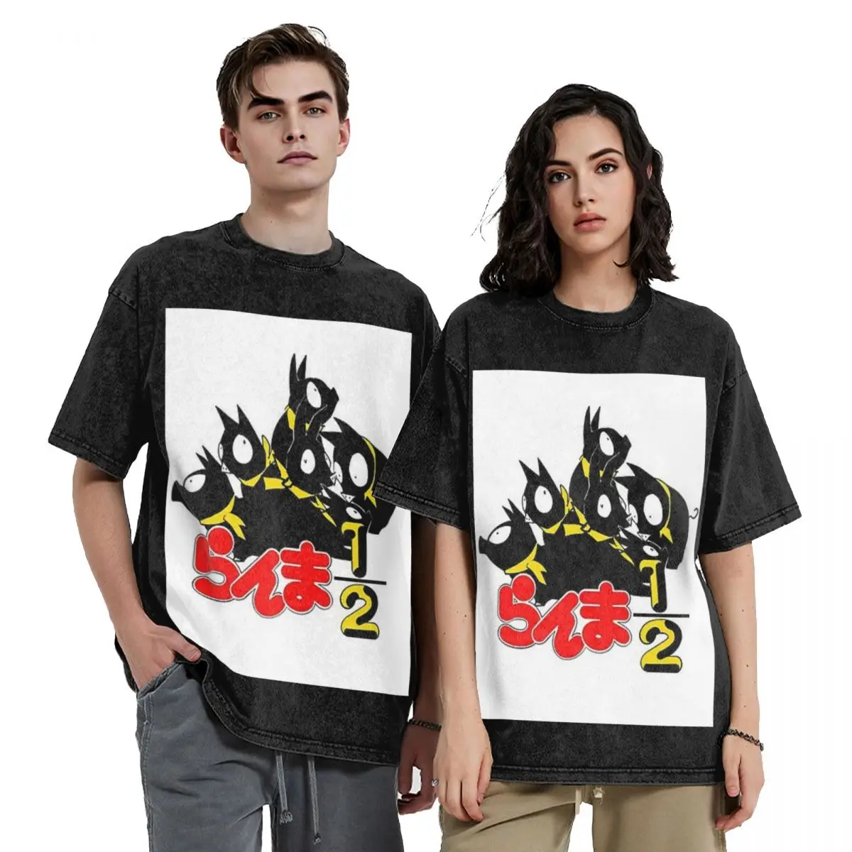 

P Chan Ranma Hip Hop Short Sleeve T-Shirts Washed Tops Tees Streetwear T Shirt Casual for Men Women