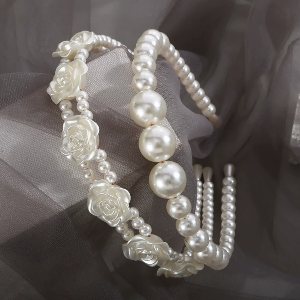 2-Pack Double-Layer Pearl Rose Headband, French Romantic Style, Suitable for Bridal Look / Date Outfit / Daily Commute