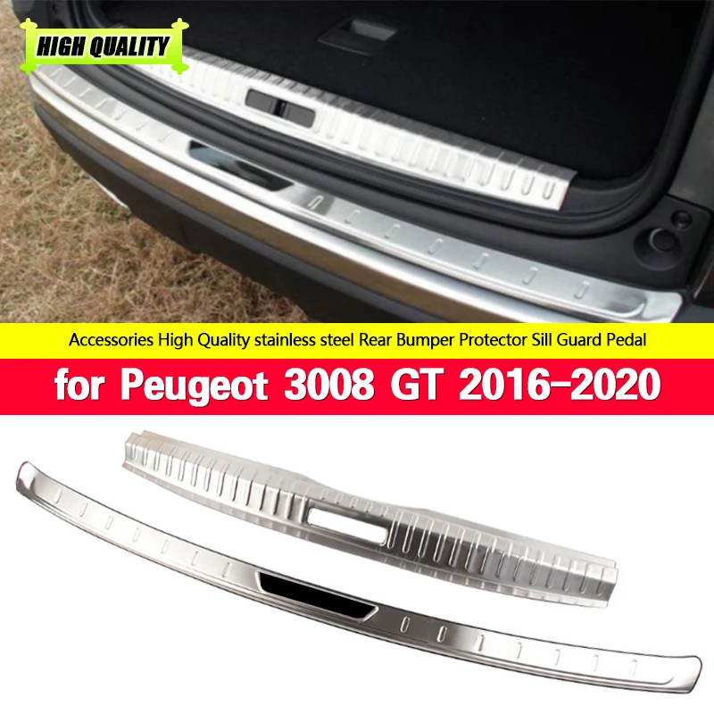 

For Peugeot 3008 GT 2016-2020 Silver Rear Trunk Inner Outer Bumper Plate Guard Protector Cover Car Styling 2017 2018 2019