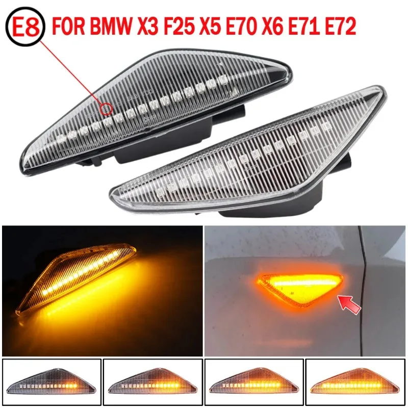 For BMW X3 X5 X6 E70 E71 2008-2014 E72 F25 2pcs LED Dynamic Side Marker Turn Signal Light Indicator Flowing Flash