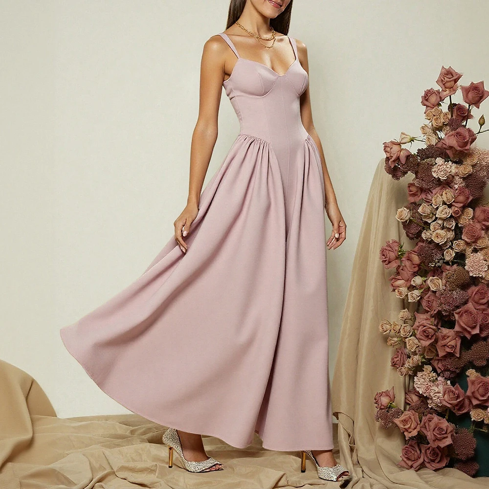 Damesjurken 2025, winter spaghettibandjes, V-hals, geplooid ontwerp, elegante feestdating, lange jurk