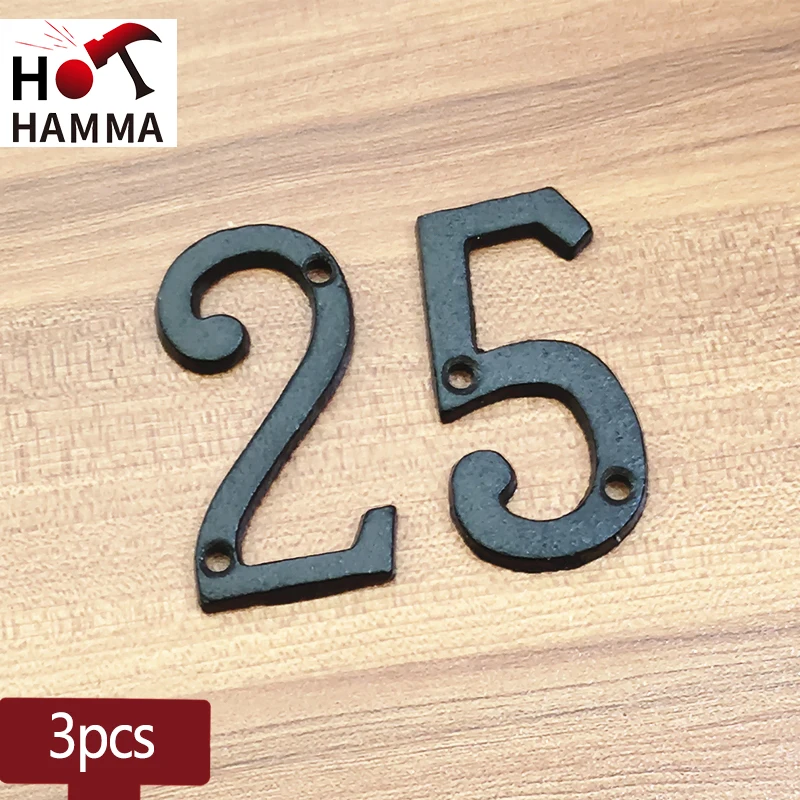 3pcs Retro 3D Metal Digital Arabic Numbers Cast Iron House Sign Door Plate DIY Cafe Wall Courtyard Decor Creative Door Numbers S