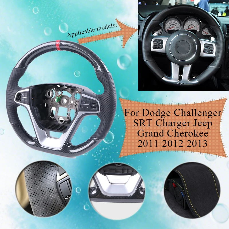 

Customised Gloss Carbon Fiber Car Steering Wheel Cover For Dodge Challenger SRT Charger Jeep Grand Cherokee 2011 2012 2013 -2015