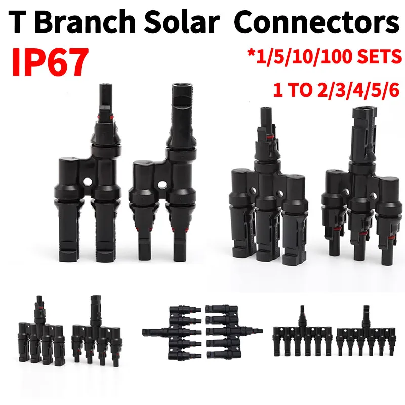 

1/5/20/100 Sets Solar Panel Parallel Connectors T Branch 3/4/5/6/7Way 1 to 2/3/4/5/6 1000V Solar Adapter Cable PV Plug