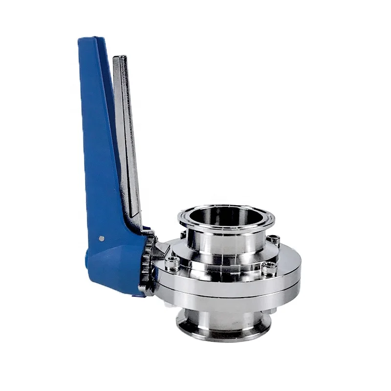 

Sanitary Stainless Steel Plastic Blue Trigger Duckbill Handle Triple Clamp Sleeve Butterfly Valve