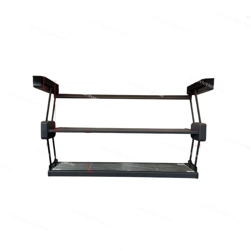 Foldable Pull-down Double Deck Lifting Cabinet Rack Retractable Wall Storage Holder for Seasoning Plate  Food Preparation