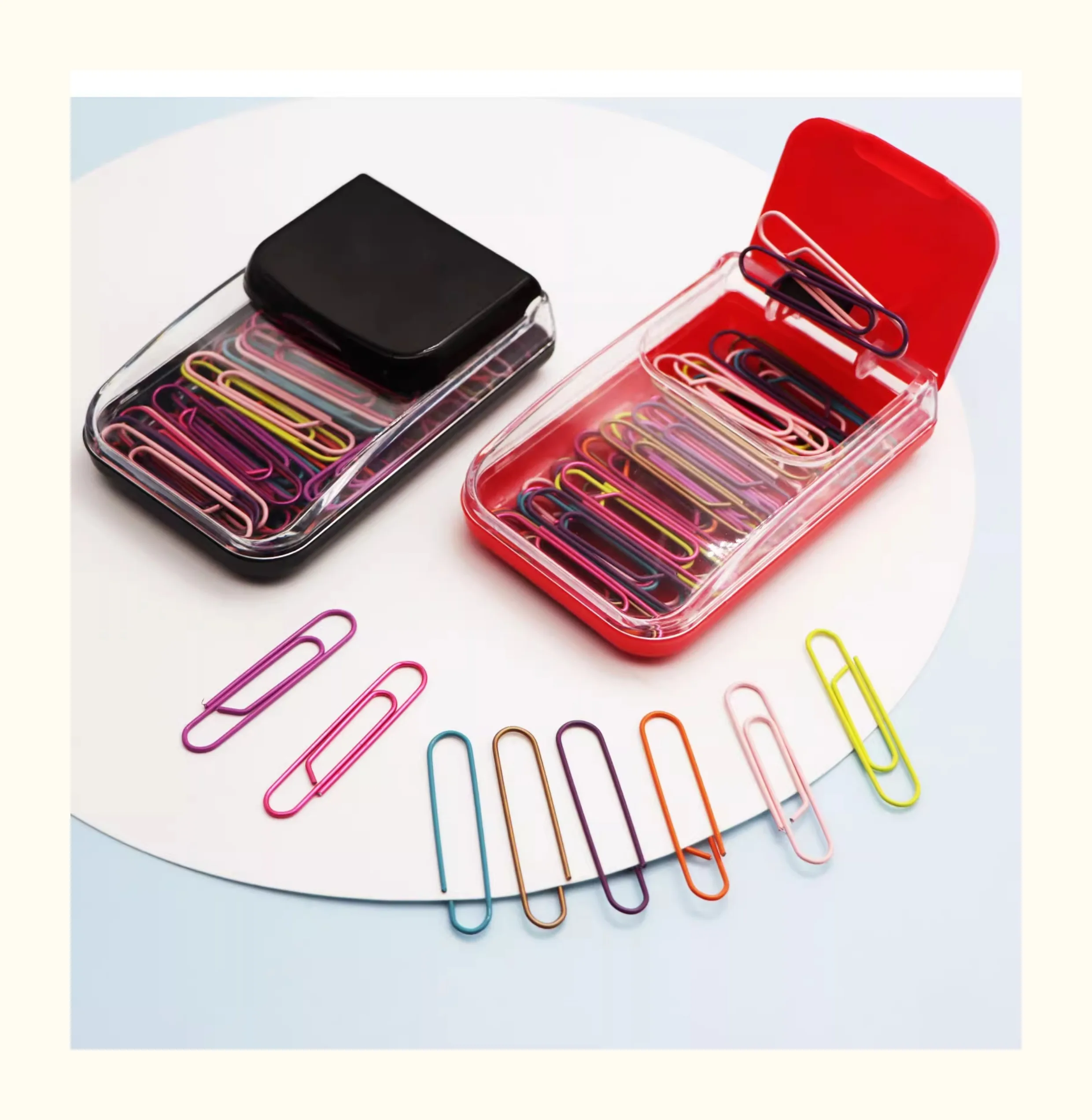 Metal Paper Clip Dispenser with Magnetic Absorption Storage Box Office Desk Clips Holder Stationery Desk Accessories