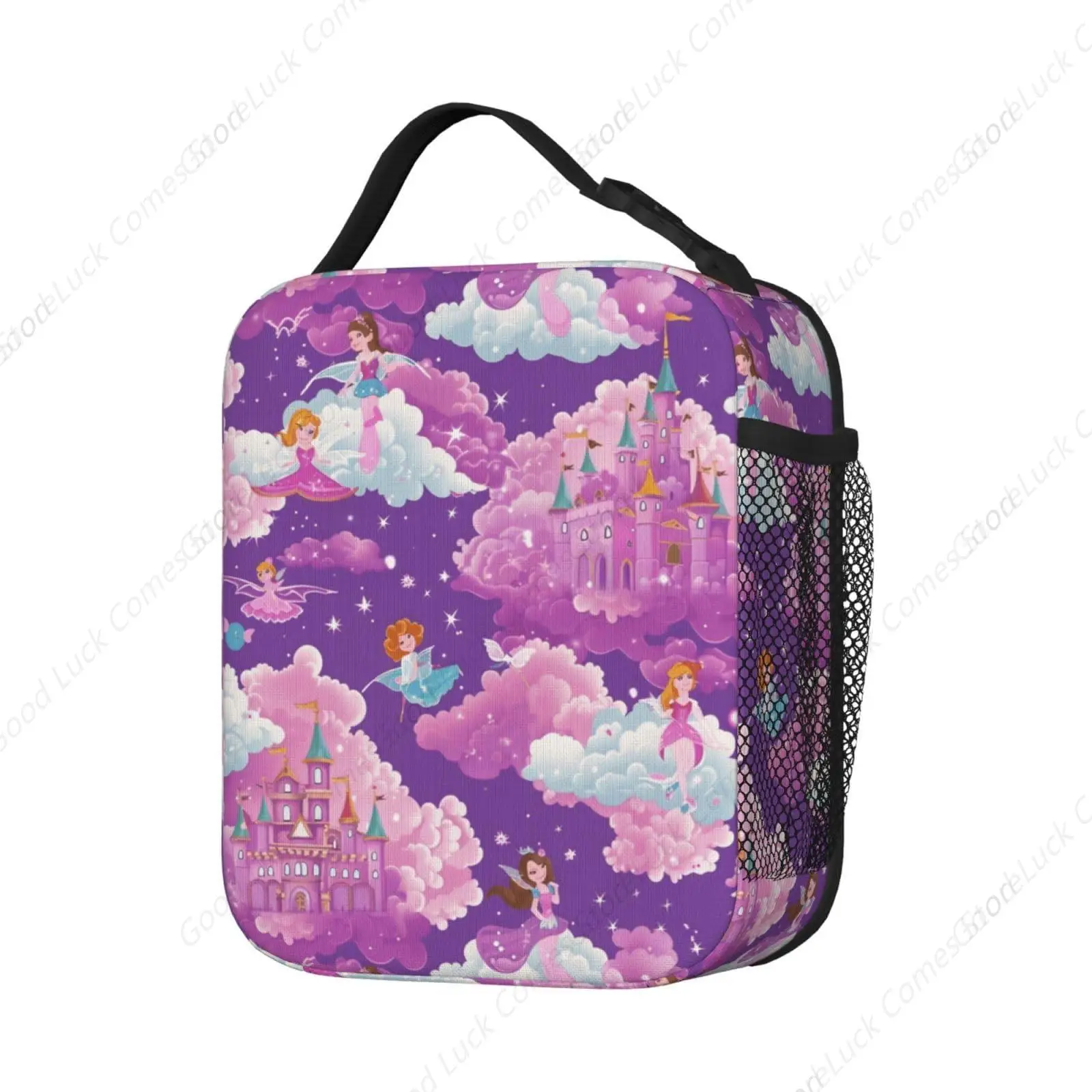 Fairies Castles Clouds Purple Lunch Box - Insulated Lunch Bags for Boys/Girls/Women/Men Detachable Handle Lunchbox Meal Tote Bag