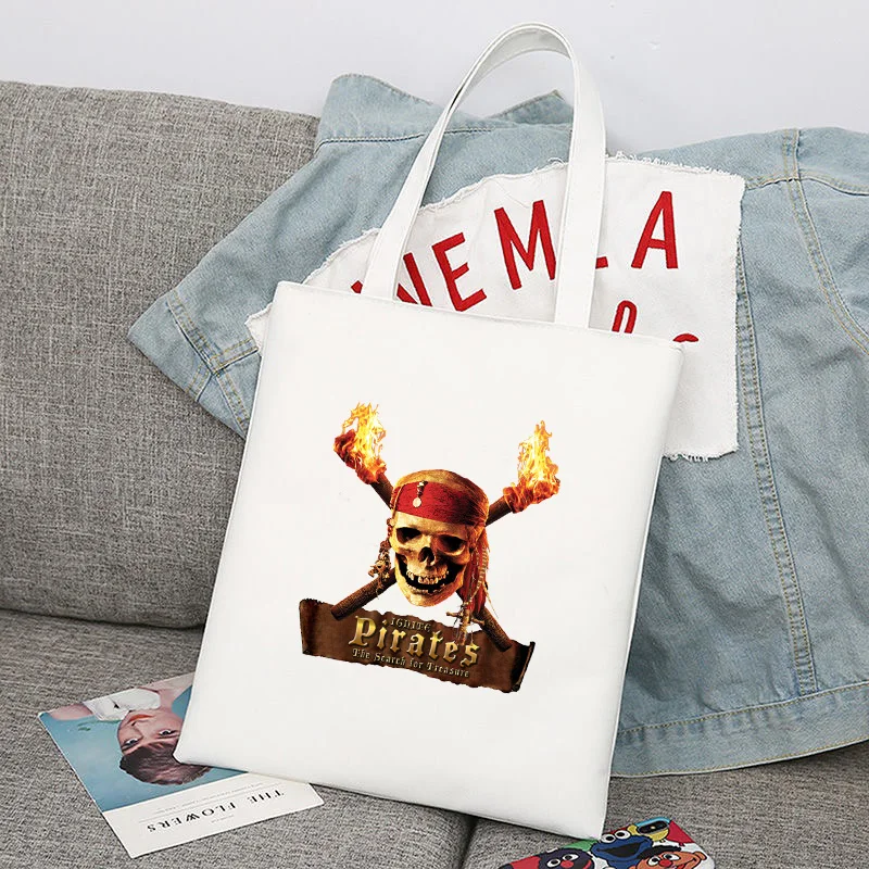 Pirates Of The Caribbean Shopper Bag Foldable Handbag Beach Shoulder Bag Student Canvas Bags College Reusable Shopping Bag