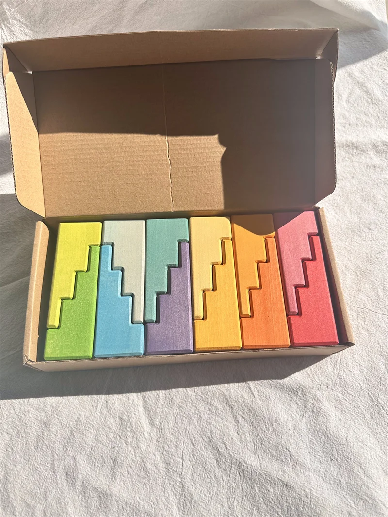 Big size Wooden Blocks Lime Rainbow Building Stacking Castel Step Shape Cubes Corner Stones for Kids Creative Play image 3