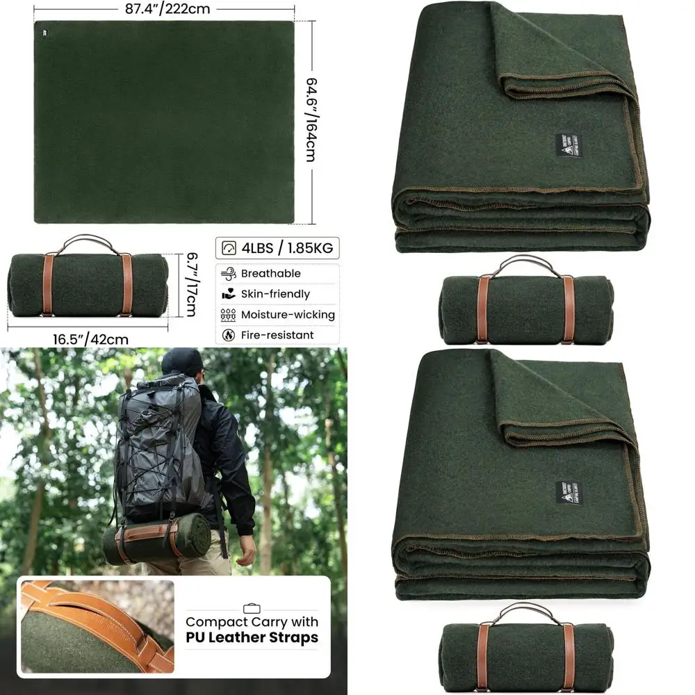 

Large Cozy Washable Wool Blanket for Camping, Outdoors, and Survival Kits - 64 x 87
