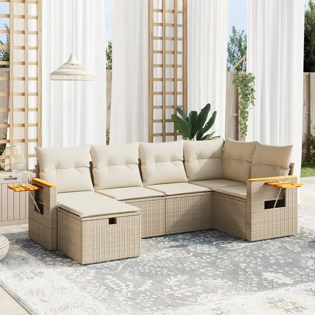 

Beige PE Rattan Modular Garden Sofa Set 6 Pieces Outdoor Patio Furniture Stylish Comfortable Seating