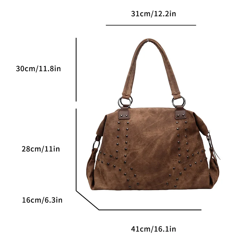 المرأة ريترو سعة كبيرة حقيبة يد بولي Leather الجلود المسامير تصميم حقيبة كتف حقيبة سفر عادية تحت الإبط حقيبة يد 2025 نمط فاسق جديد #6