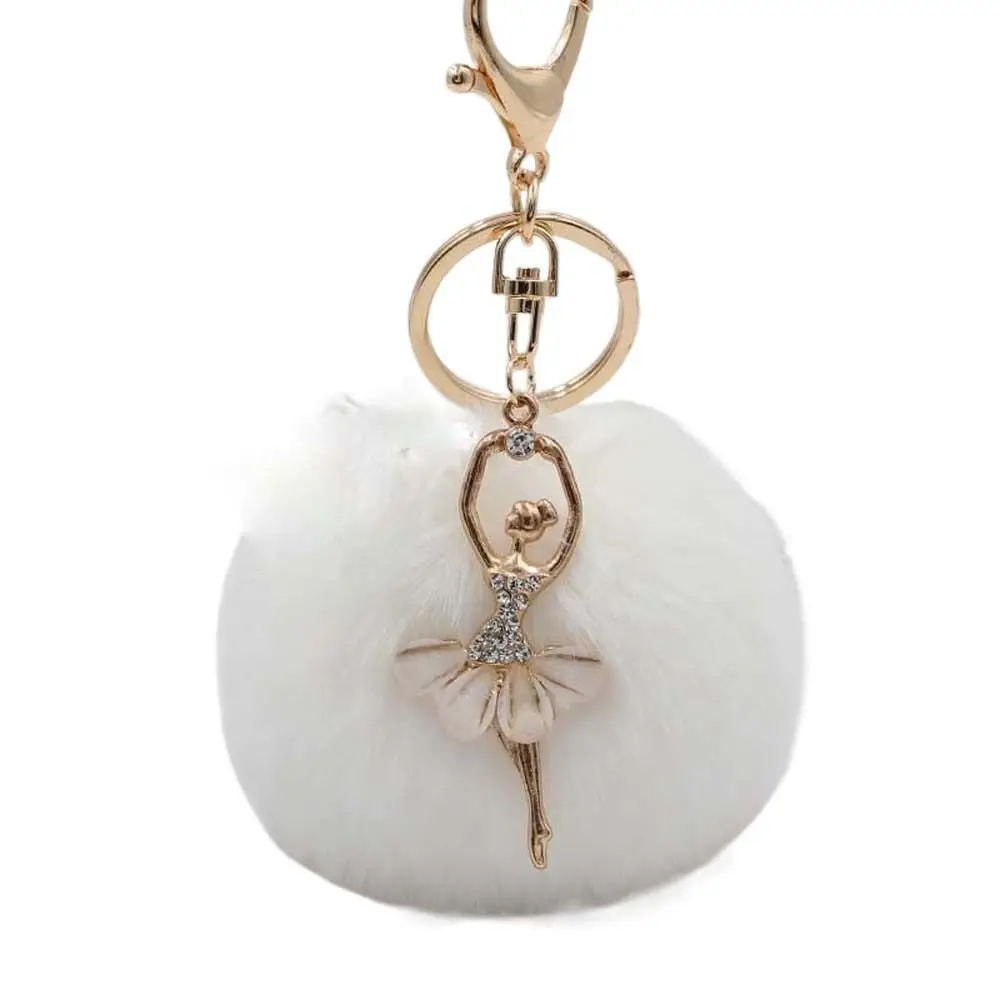Keychains Dancing Women Women Trinket Fur Ball Keyring Ballet Angel Girl keychain Little Angel Car keychain Fake Fur Key Chain