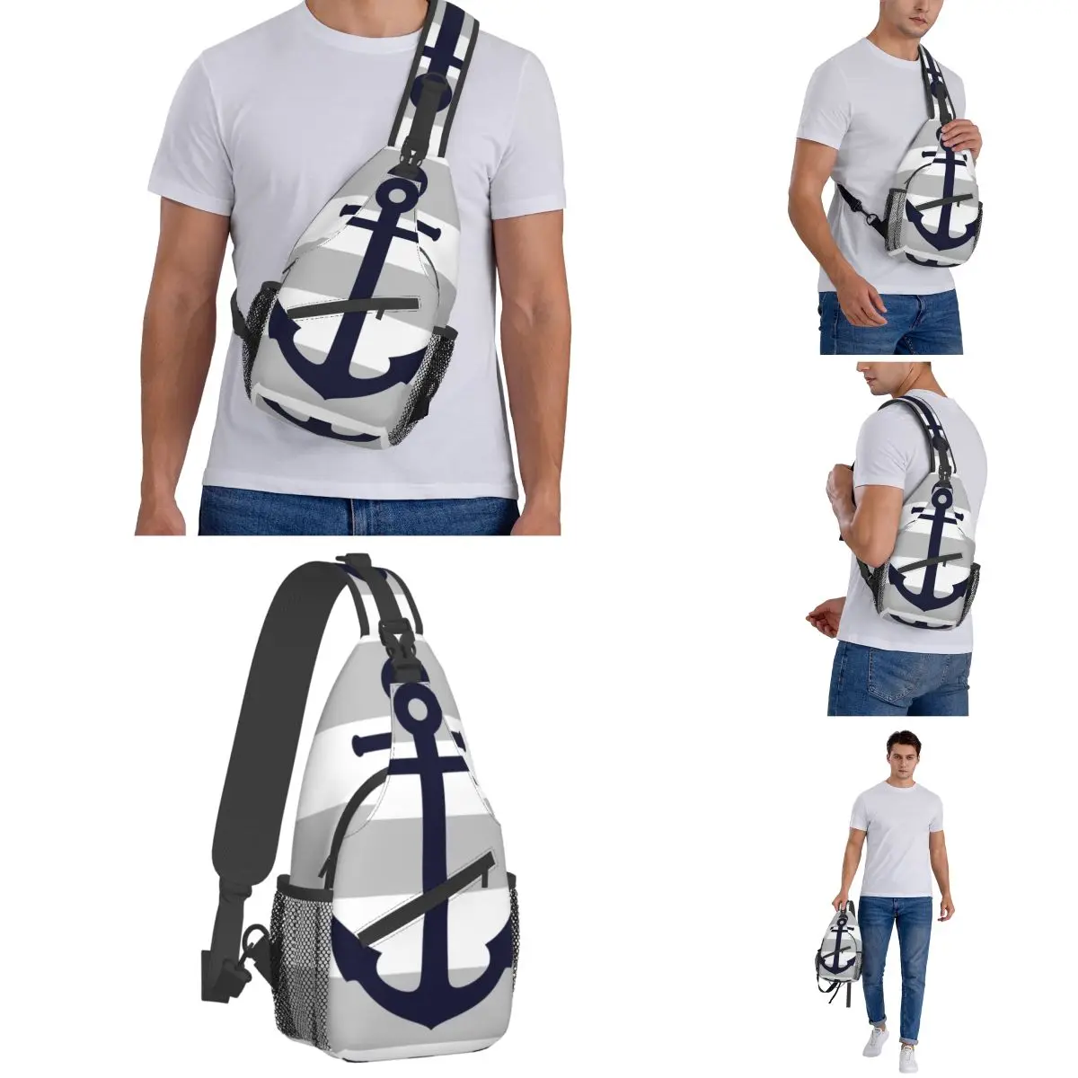 เรขาคณิตนอร์ดิก Nautical Crossbody กระเป๋าสะพาย SmallChest กระเป๋า Anchor กระเป๋าเป้สะพายหลัง Daypack สำหรับเดินทางเดินป่าตั้งแคมป์กระเป๋าถือ