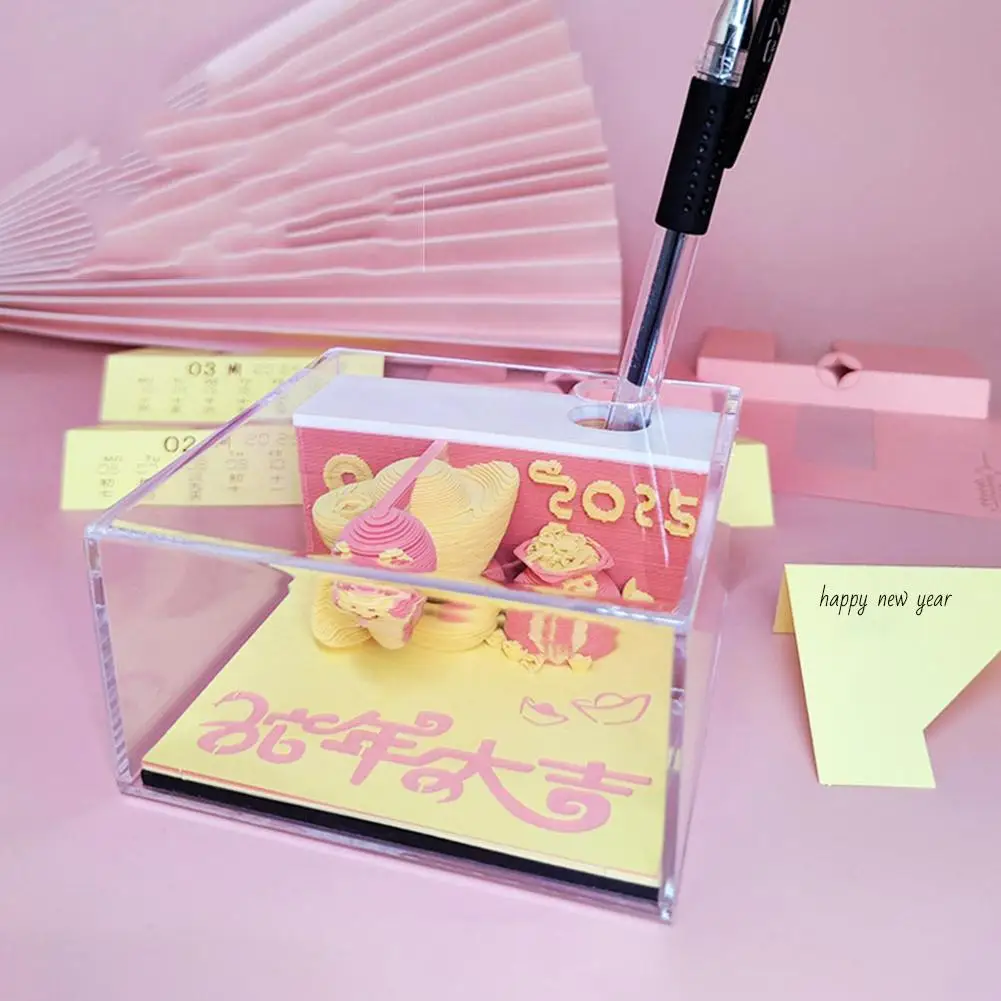 Snake 3D Note Paper Creative Paper Sculpture Gift Set with Chinese and English Weekly Calendar Snake Year 3D Sticky Notes