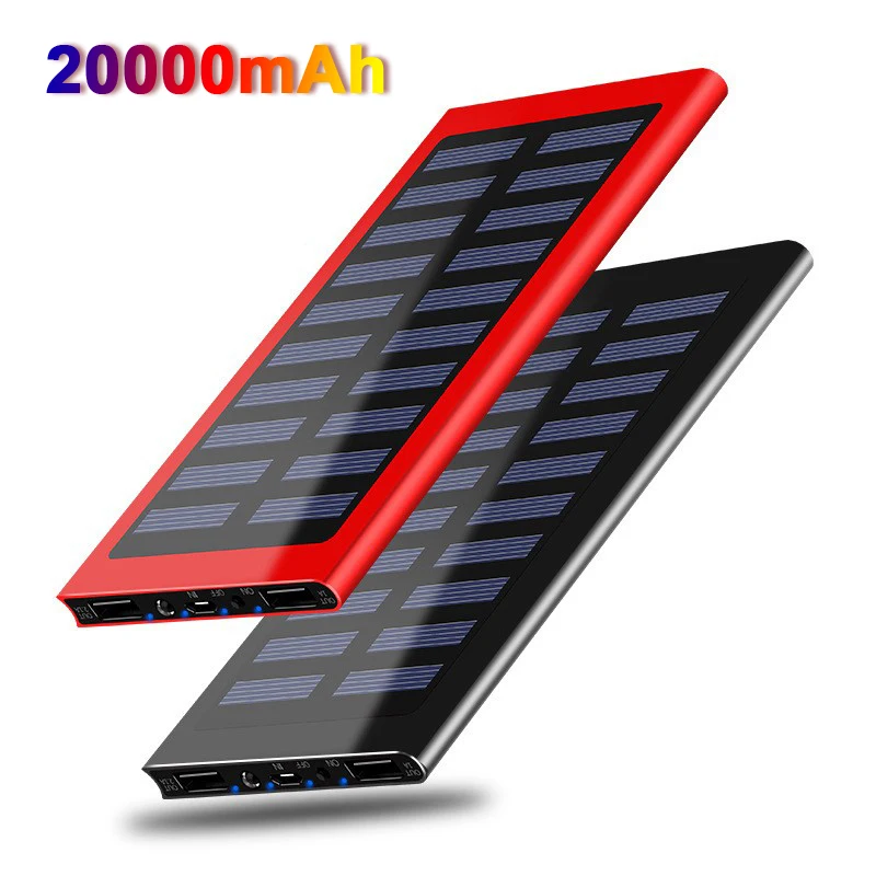 

20000mAh Solar Power Bank Portable Fast Charging 2USB Output Ultrathin Digital Display External Battery for iPhone Power Bank