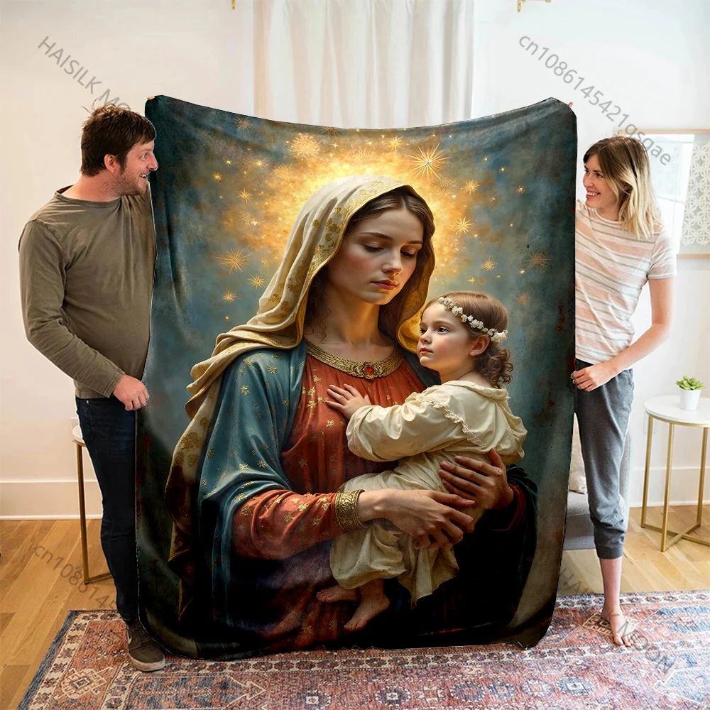 The Virgin Mary holding a girl Print Blanket Warm Soft Fluffy Kids and Adult Sofa Bed Throw Blanket Outdoor Travel Camping RV