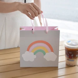 Cute cartoon clouds rainbow thickened white card gift tote bag spot, color printed square paper tote bag