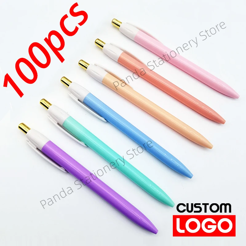 100pcs/lot Pressed Plastic Custom Ballpoint Pens Business Gifts Advertising School Exams Stationery Signature Pens Wholesale