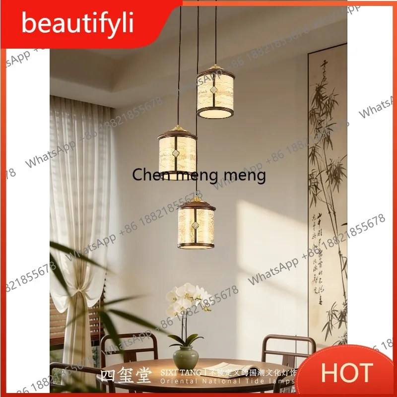 D80 Song-style aesthetic dining room small chandelier New Chinese-style villa living room rotating staircase long chandelier