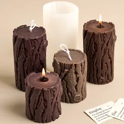 Wood Grain Cylindrical Silicone Candle Mold DIY Tree Stump Craft Ornaments Making Soap Plaster Chocolate Baking Molds Home Decor