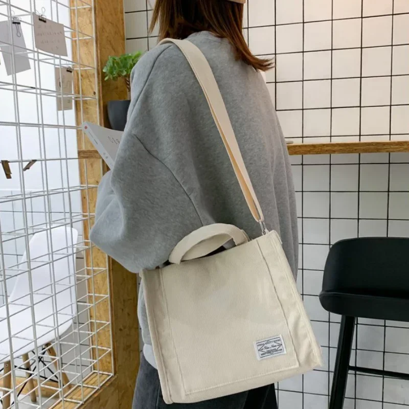 Small Corduroy Shoulder Bag for Women 2024 Ladies Totes Bag Girls Handbags with Pocket Shopper Vintage Simple Book Crossbody Bag