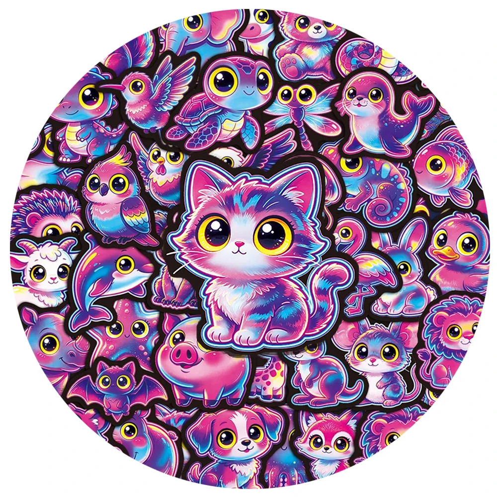 10/30/50pcs Funny Neon Light Mix Animal Stickers Aesthetic Graffiti Car Suitcase Stationery Helmet Cute Cartoon Sticker Toy Gift