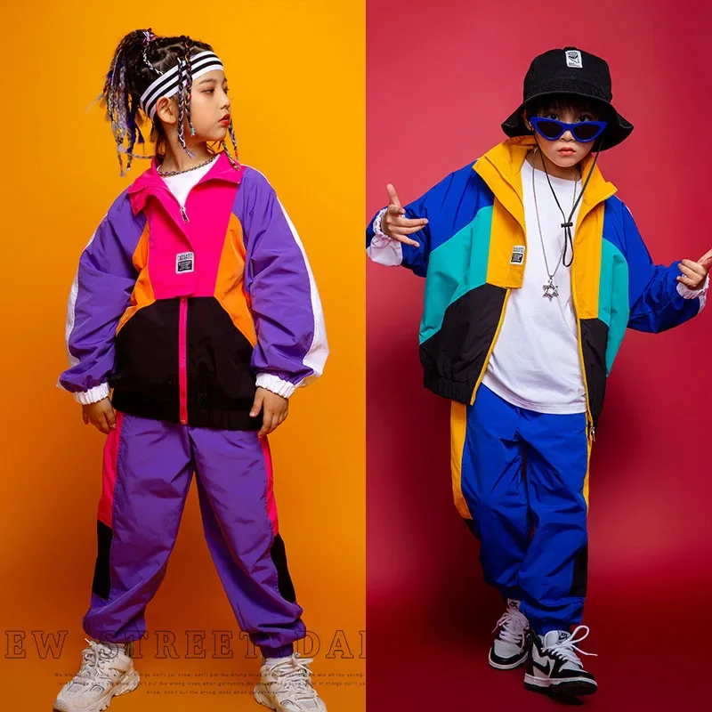 Kids Sports Suits Sets Jacket Pant Boys Girls Streetwear Hip Hop Casual Loose Jacket Pant Tracksuits Stage Dance Clothing