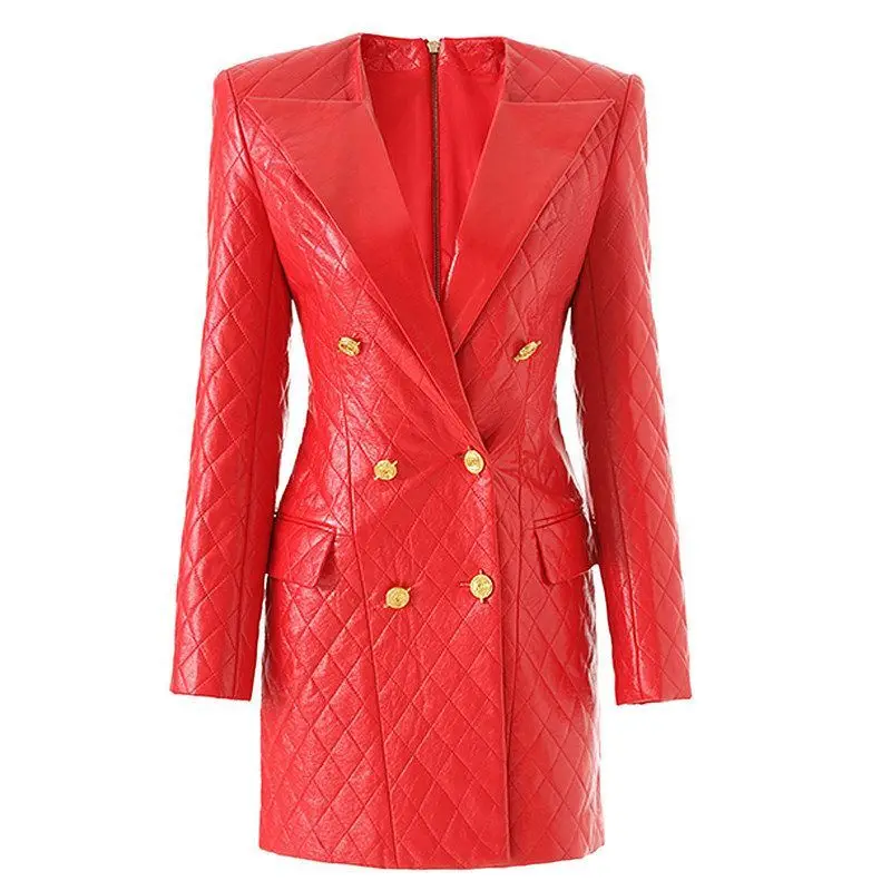 Slim Fit PU Leather Suit Dress for Women Commute Style Long Sleeve Fashionable Spring Autumn New Arrival High Quality Dress