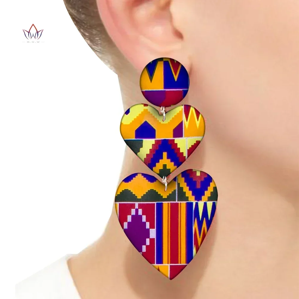 Wholesale Trend  Fashion Ankara Ethnic Heart Earrings African Print Fabric  Jewelry Earrings Women WYB627