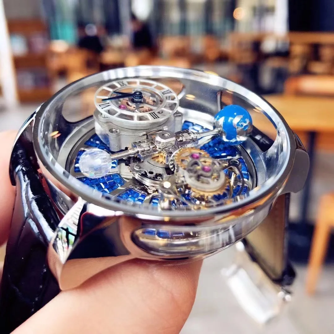 Limited edition celestial body l Tourbillon leather watch waterproof dark leisure multi-function rotating men's watch