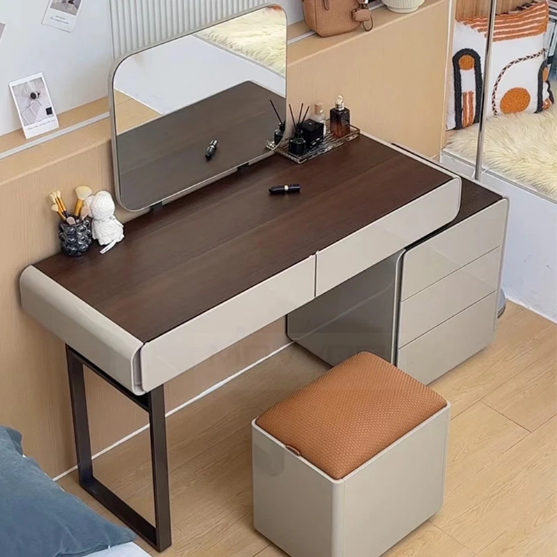 Solid Wood Dresser Set with Light Emitting Diode Light Luxury Bedroom Makeup Mirror Storage Drawer Expandable Dresser Home Apart