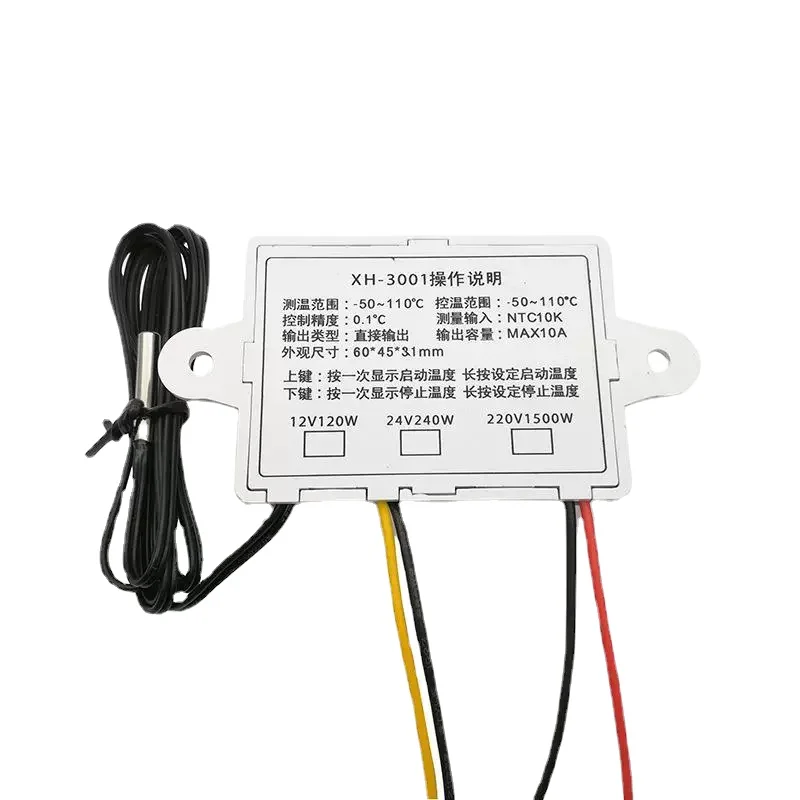 10A 12V 24V 220VAC Digital LED Temperature Controller XH-W3001 For Incubator Cooling Heating Switch Thermostat NTC Sensor