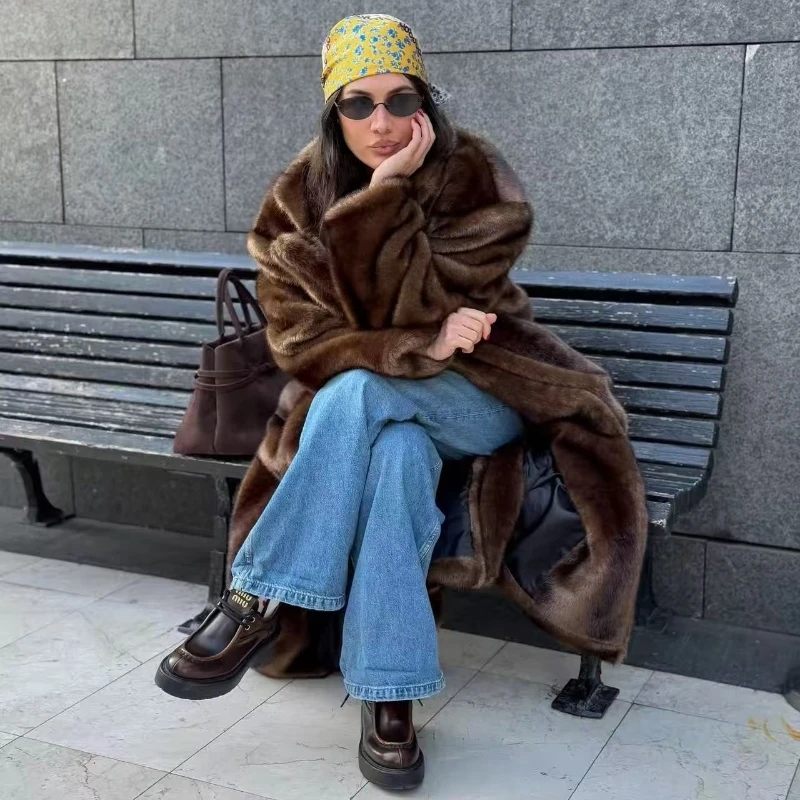 معاطف سميكة للخريف والشتاء للسيدات الأوروبية الأمريكية أنيقة، معاطف طويلة من القطيفة الاصطناعية ذات صدر واحد #2