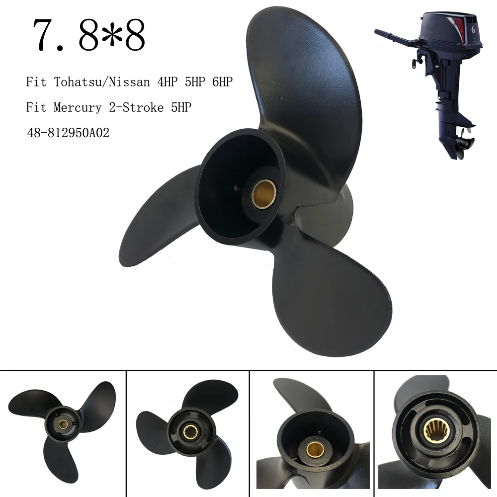 

Boat Propeller 7.8x8 for Mercury Outboard Motors 2-Stroke 5HP 48-812950A02 /Tohatsu/Nissan Engine 4HP 5HP 6HP 3R1-W64516-0